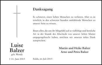 Traueranzeige von Luise Balzer 