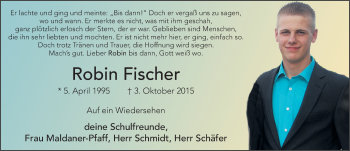 Traueranzeige von Robin Fischer 