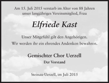 Traueranzeige von Elfriede Kast 