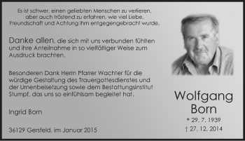 Traueranzeige von Wolfgang Born 