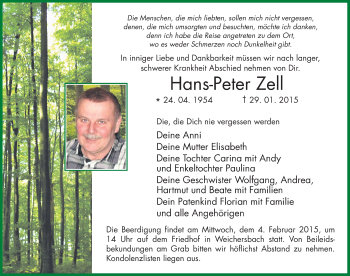 Traueranzeige von Hans-Peter Zell 