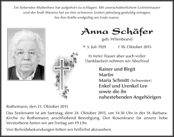 Traueranzeige von Anna Schäfer 