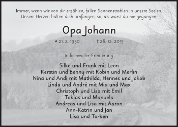 Traueranzeige von Johann Kreß 