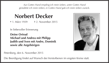 Traueranzeige von Norbert Decker 