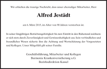 Traueranzeige von Alfred Jestädt 