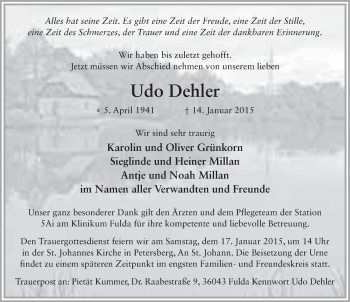 Traueranzeige von Udo Dehler 