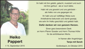 Traueranzeige von Heiko Pappert 