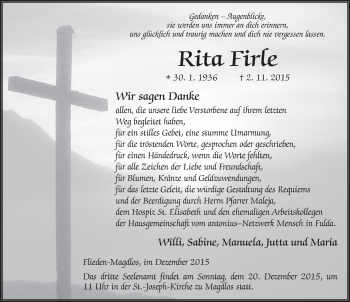 Traueranzeige von Rita Firle 
