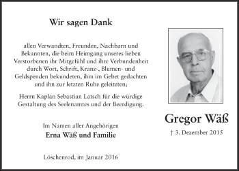 Traueranzeige von Gregor Wäß 