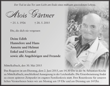 Traueranzeige von Alois Gärtner 