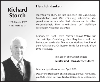 Traueranzeige von Richard Storch 