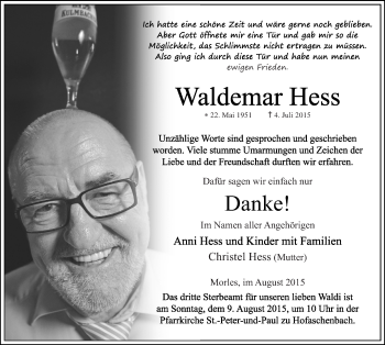Traueranzeige von Waldemar Hess 