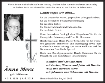 Traueranzeige von Änne Merx 