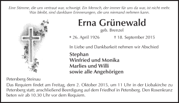 Traueranzeige von Erna Grünewald 