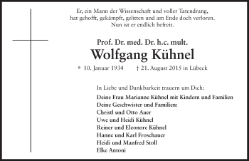 Traueranzeige von Wolfgang Kühnel 