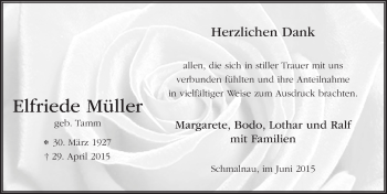 Traueranzeige von Elfriede Müller 