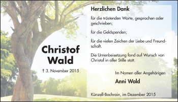 Traueranzeige von Christof Wald 