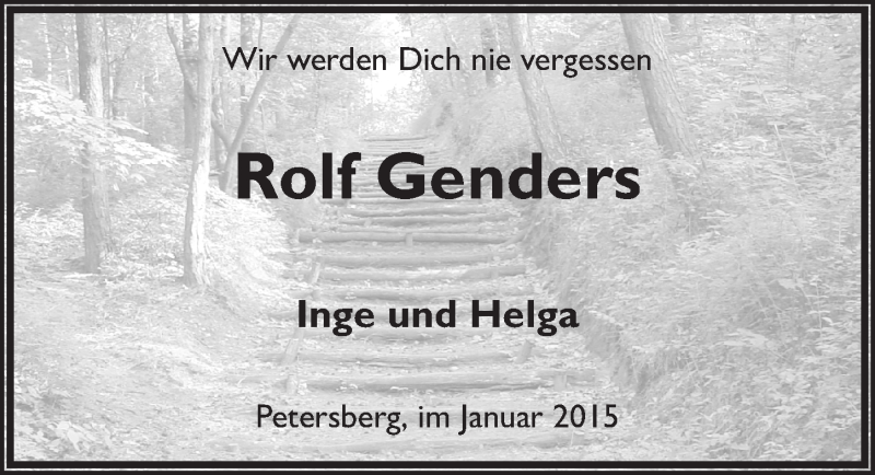  Traueranzeige für Rolf Genders vom 13.01.2015 aus 