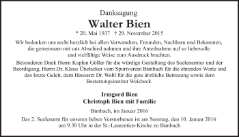 Traueranzeige von Walter Bien 
