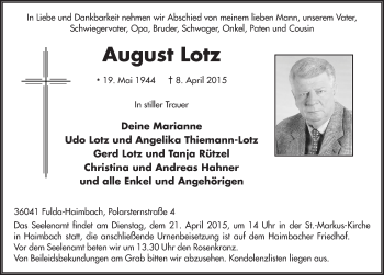 Traueranzeige von August Lotz 