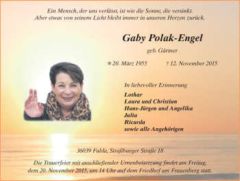 Traueranzeige von Gaby Polak-Engel 
