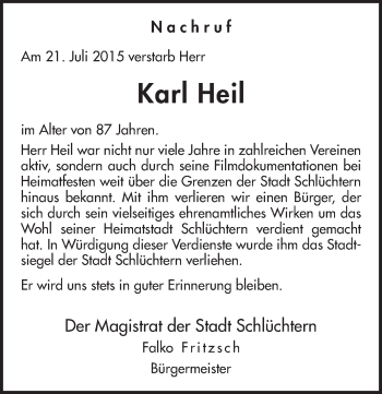 Traueranzeige von Karl Heil 