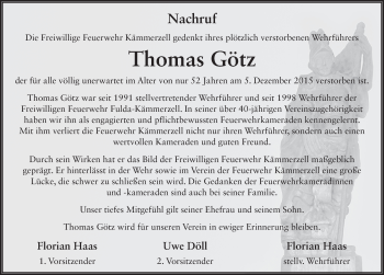 Traueranzeige von Thomas Götz 