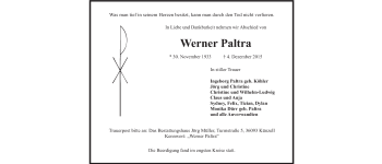 Traueranzeige von Werner Paltra 