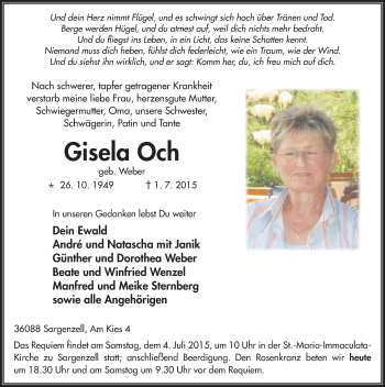Traueranzeige von Gisela Och 