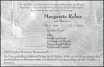 Traueranzeige von Margarete Reher 