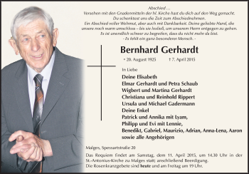 Traueranzeige von Bernhard Gerhardt 