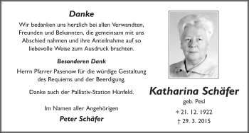 Traueranzeige von Katharina Schäfer 