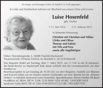Traueranzeige von Luise Hosenfeld 