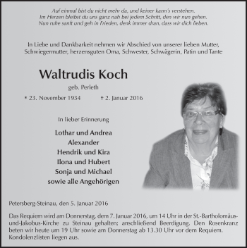 Traueranzeige von Waltrudis Koch 