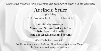 Traueranzeige von Adelheid Seiler 
