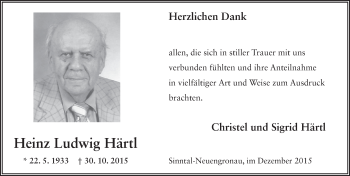 Traueranzeige von Heinz Ludwig Härtl 