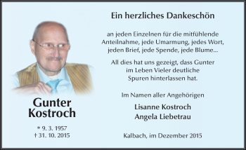 Traueranzeige von Gunter Kostroch 