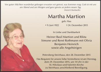 Traueranzeige von Martha Martion 