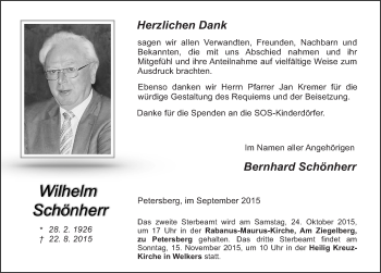 Traueranzeige von Wilhelm Schönherr 