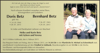 Traueranzeige von Doris Betz 