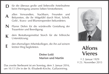 Traueranzeige von Alfons Vieres 