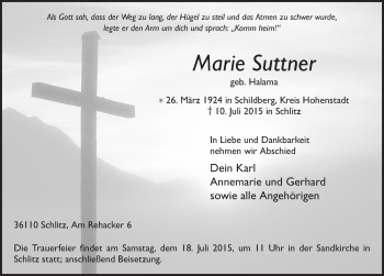 Traueranzeige von Marie Suttner 