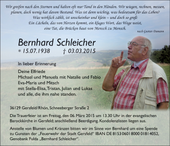 Traueranzeige von Bernhard Schleicher 