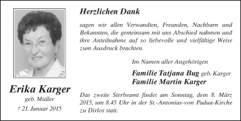 Traueranzeige von Erika Karger 