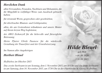 Traueranzeige von Hilde Bleuel 