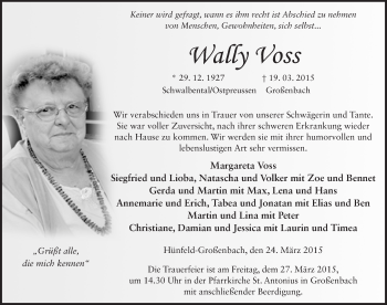 Traueranzeige von Wally Voss 