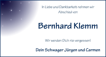 Traueranzeige von Bernhard Klemm 