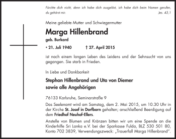 Traueranzeige von Marga Hillenbrand 