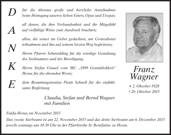 Traueranzeige von Franz Wagner 