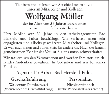 Traueranzeige von Wolfgang Möller 